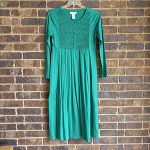 The Paragon Smocked Beaded Dress Size M Green Jersey Maxi Holiday Pockets